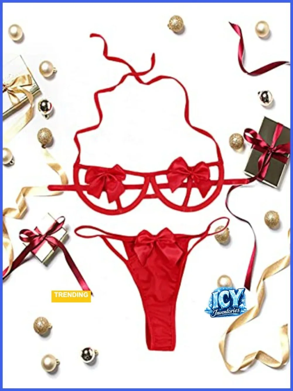 Sexy Satin Lingerie Set with Bows and Cutout Detail - Bra and Panty